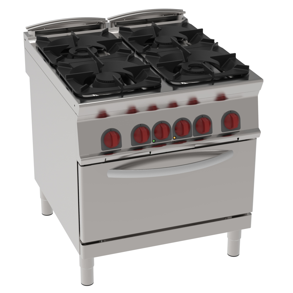 Cocina 4 fuegos a gas 1 horno a conv. eléc. gn 1/1 800x900x900 mm