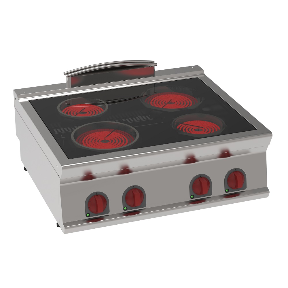 Vitroceramic cooker 4 hot zones - 800x700x280 mm - 8600 W 400/3V - 35610617 Eurast