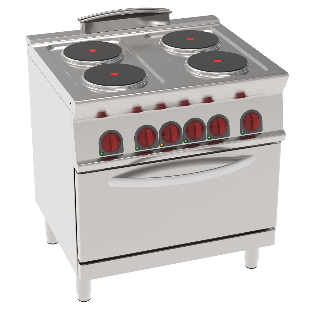 Electric cooker with 4 round plates 1 electric static oven gn 2/1 - 800x700x900 mm - 15100 W 400/3V 