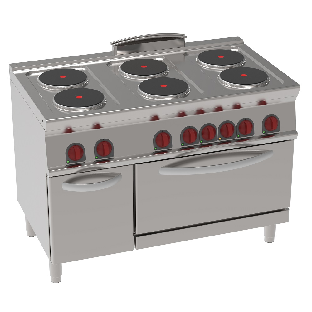 Electric cooker with 6 round plates 1 electric static oven gn 2/1 - 1200x700x900 mm - 20300 W 400/3V