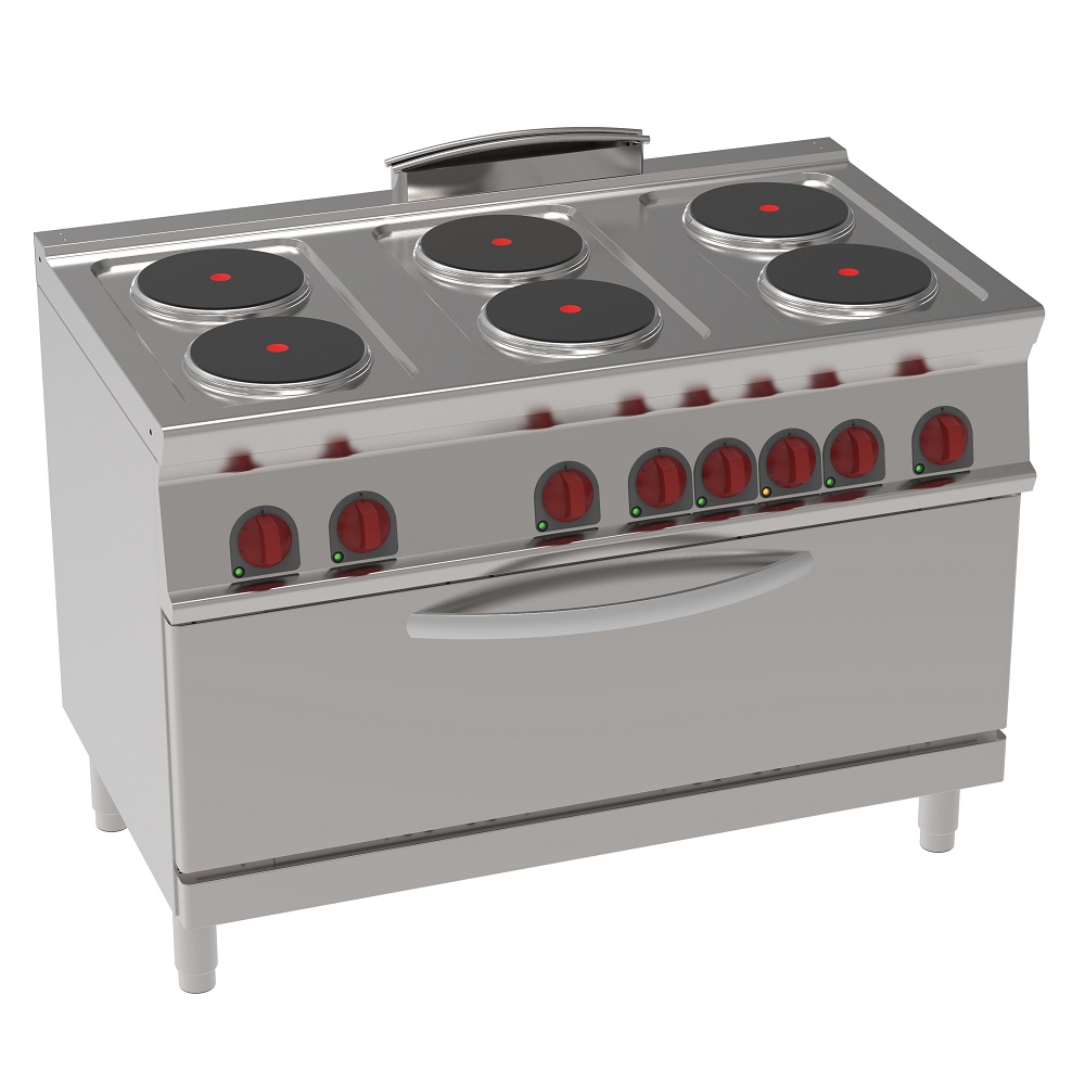 Electric cooker with 6 round plates 1 electric static oven che - 1200x700x900 mm - 21900 W 400/3V - 