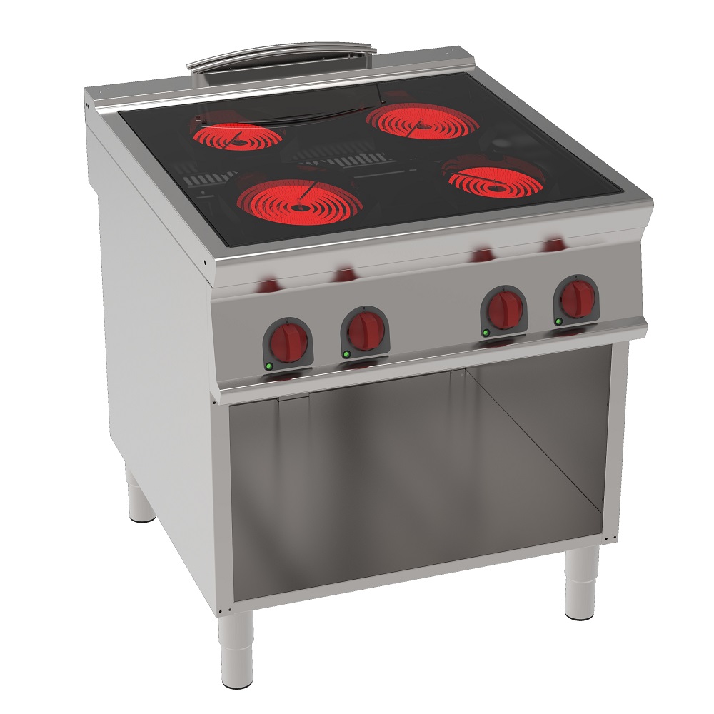 Vitroceramic cooker 4 hot zones on open support - 800x900x900 mm - 13600 W 400/3V - 34320613 Eurast