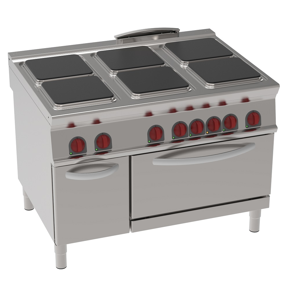 Electric cooker with 6 square plates 1 electr. static oven gn 2/1 - 1200x900x900 mm - 29300 W 400/3V