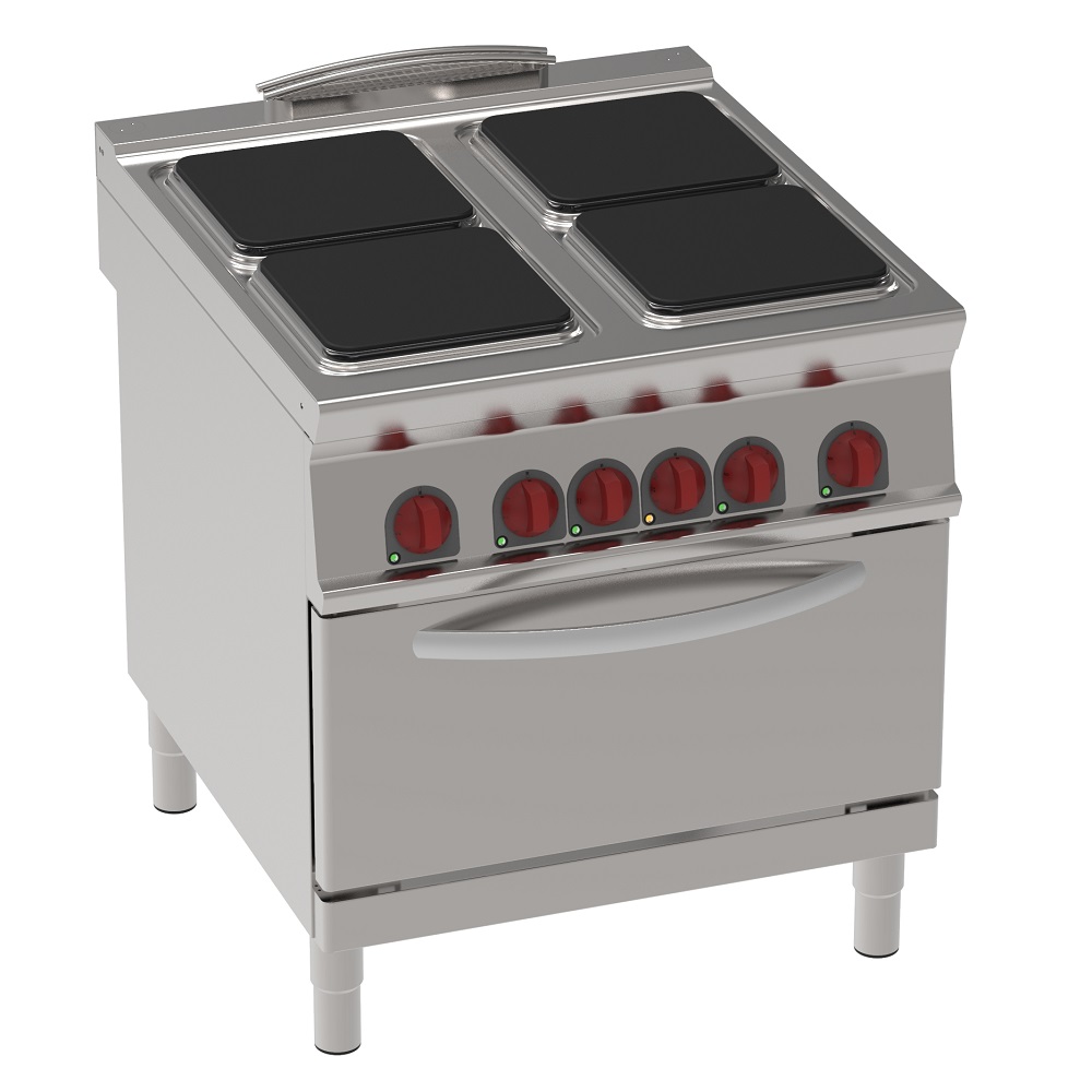 Electric cooker with 4 square plates 1 convection electr. oven gn 1/1 - 800x900x900 mm - 21000 W 400