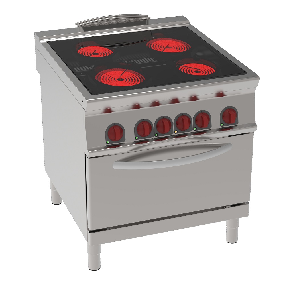 Vitroceramic cooker 4 burners 1 oven gn 1/1 - 800x900x900 mm - 18600 W 400/3V - 42421613 Eurast