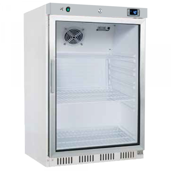 Static refrigerated cabinet white with glass door 130 liters - 630x600x850 mm - 90 W 230/1V - 754084
