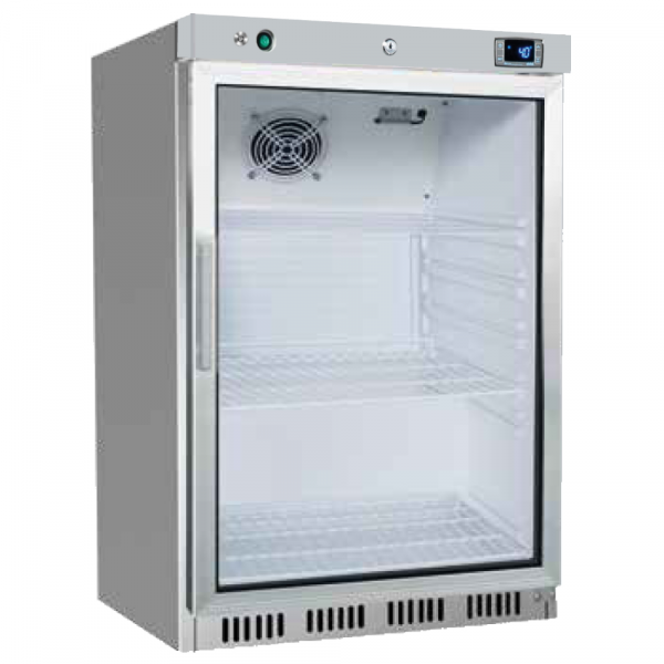 Static refrigerated cabinet stainless steel with glass door 130 liters - 630x600x850 mm - 90 W 230/1