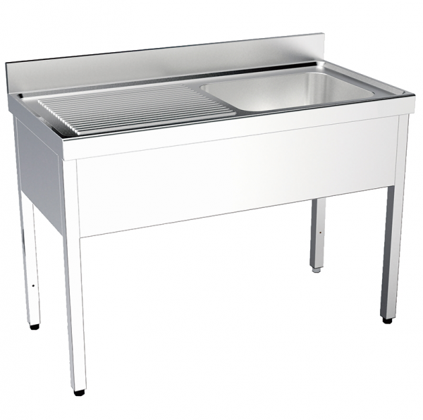 Sink with frame 1 drainer and 1 bowl 600x500x300 - 1400x700x850 mm - 2151I041 Eurast