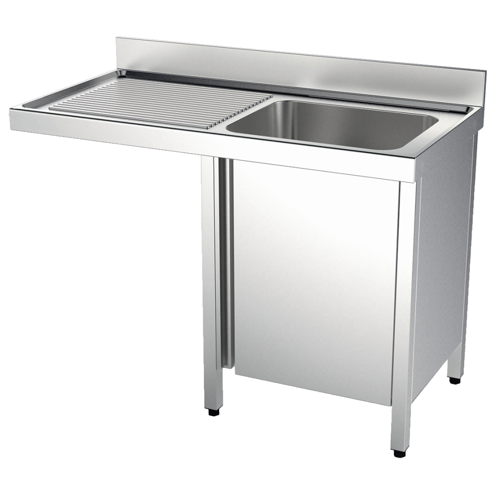 Sink with door 1 drainer and 1 bowl 600x500x300 - 1400x700x850 mm - 2154I417 Eurast
