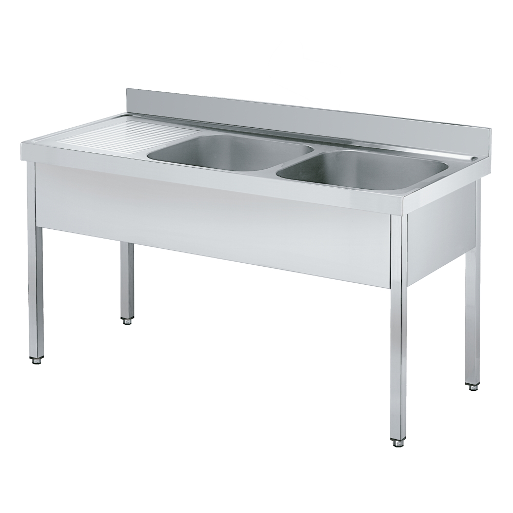 Sink with frame 1 drainer and 2 bowls 500x400x250 - 1600x600x850 mm - 2211I061 Eurast