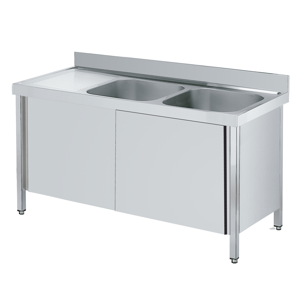 Fregadero con puertas 1 escurridor,2 senos 600x500x300 y estante 2000x700x850 mm