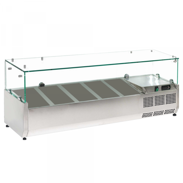 Ingredient refrigerator with display case for 5 gn 1/4 containers - 1200x335x440 mm - 160 W 230/1V -