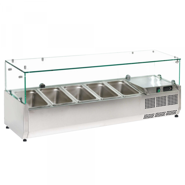 Ingredient refrigerator with display case with 5 gn 1/4-150 containers - 1200x335x440 mm - 160 W 230