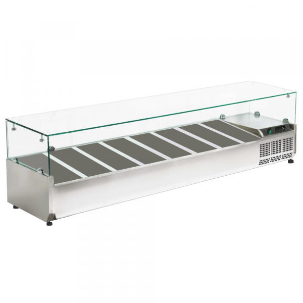 Ingredient refrigerator with display case for 8 gn 1/4 containers - 1800x335x440 mm - 160 W 230/1V -