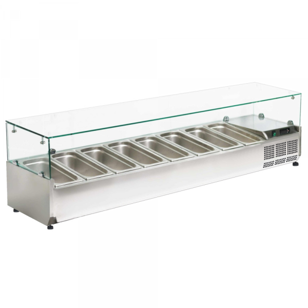 Ingredient refrigerator with display case with 8 gn 1/4-150 containers - 1800x335x440 mm - 160 W 230