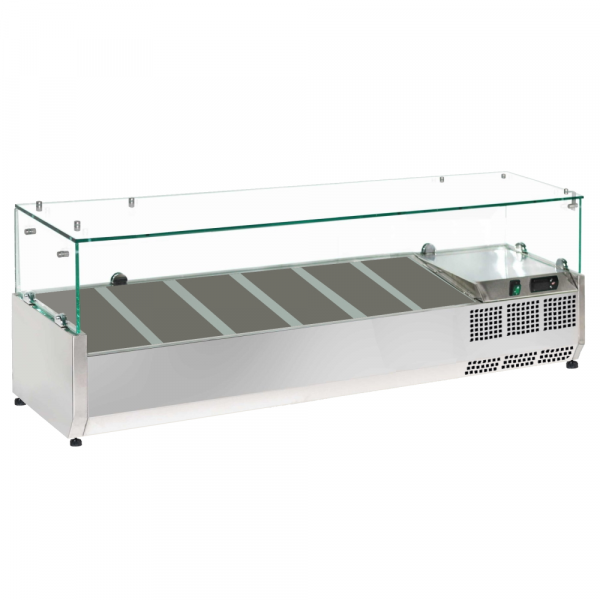 Ingredient refrigerator with display case for 6 gn 1/3 containers - 1500x395x440 mm - 160 W 230/1V -