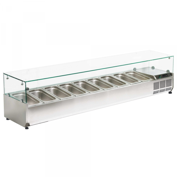 Ingredient refrigerator with display case with 9 gn 1/3-150 containers - 2000x395x440 mm - 160 W 230