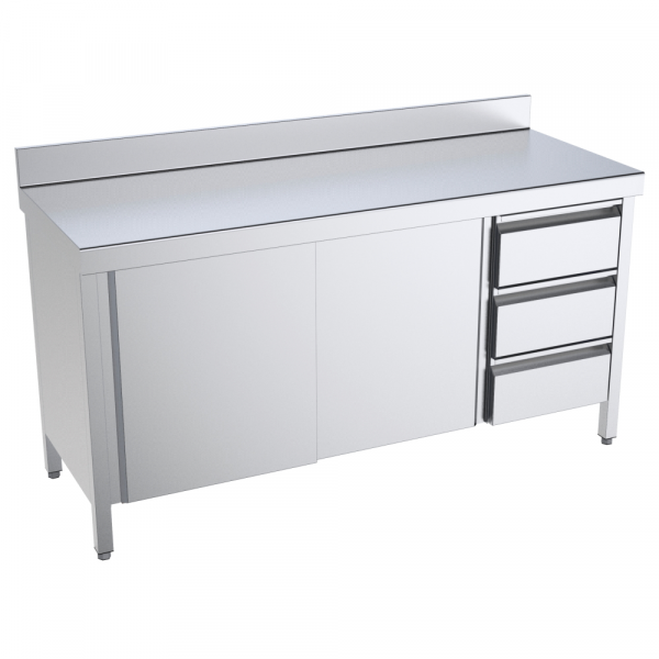 Table with doors and drawers 2 doors 2 shelves 3 drawers right - 1600x600x850 mm - 1616DBPM Eurast