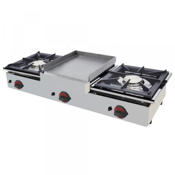 Gas boiling 2 burners and 1 countertop griddle - 1200x450x240 mm - 17,4 Kw - 4413P021 Eurast
