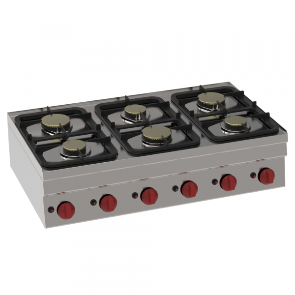 Gas boiling 6 burners table top - 1050x600x280 mm - 19,8 Kw - 33300311 Eurast