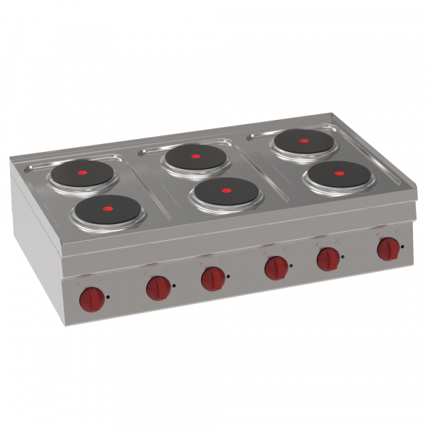 Electric boiling 6 round plates table top - 1050x600x280 mm - 12000 W 400/3V - 30600611 Eurast