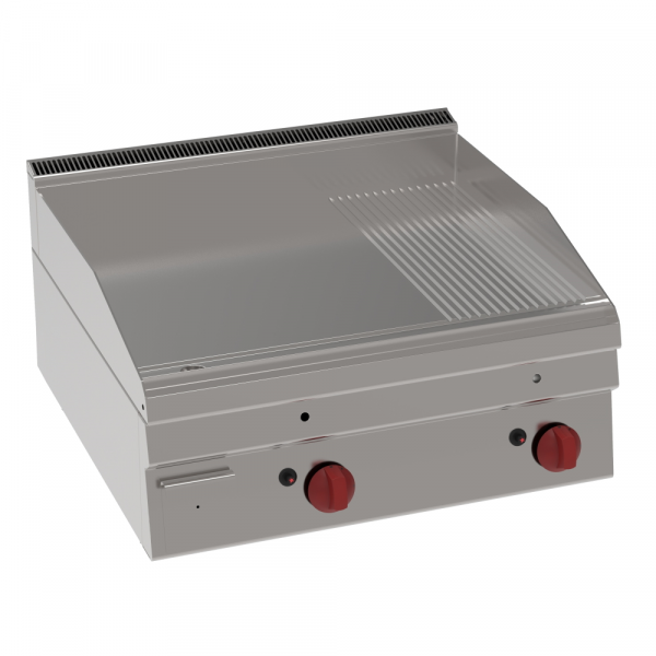 Gas iron hot plate 15 mm  partially grooved tabletop - 700x600x280 mm - 8 Kw - 30420311 Eurast