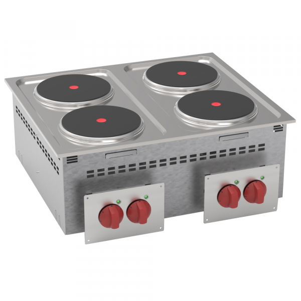 Kitchen countertop drop-in 4 round plates - 700x600x210 mm - 10400 W 400/3V - 12400631 Eurast
