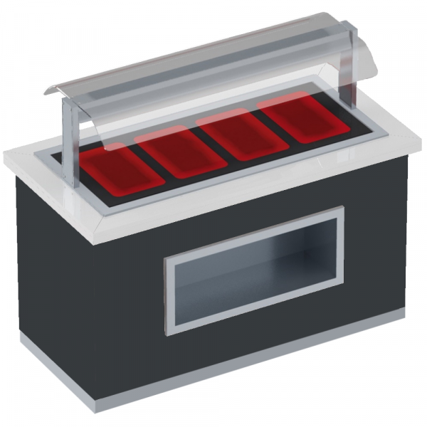 Hot buffet with ceramic glass and screen protector 4 gn 1/1-20 finished wn - 1650x850x1320 mm - 2760